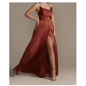 Galina Signature Cinnamon Satin Corset Lace Back Bridesmaid Prom Dress Size 4